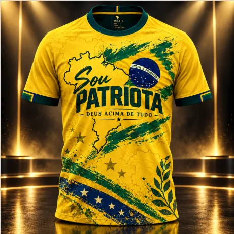 Frente da camisa com mapa e bandeira do Brasil